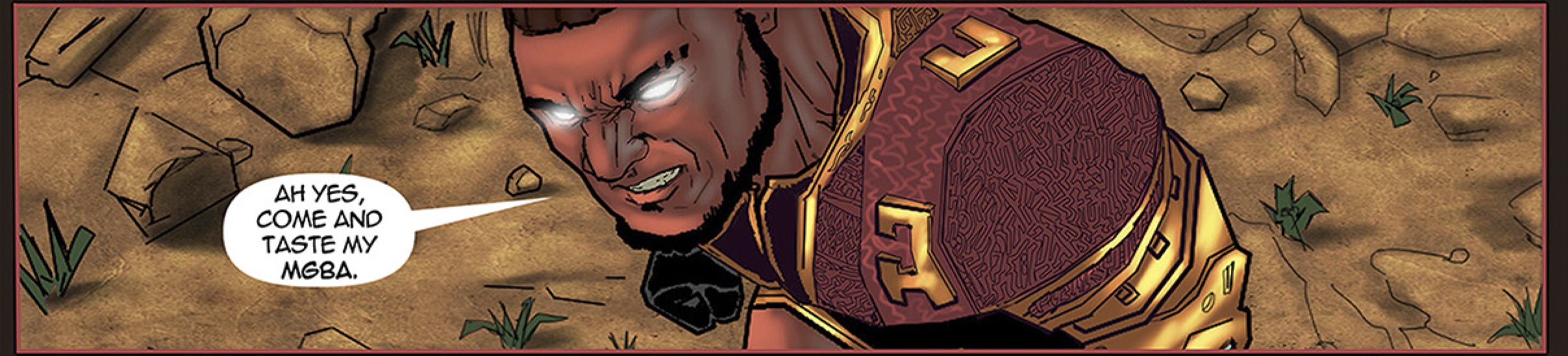 Alaric asking his attackers to come and taste his fighting style in the African comic Scion: Immortal
